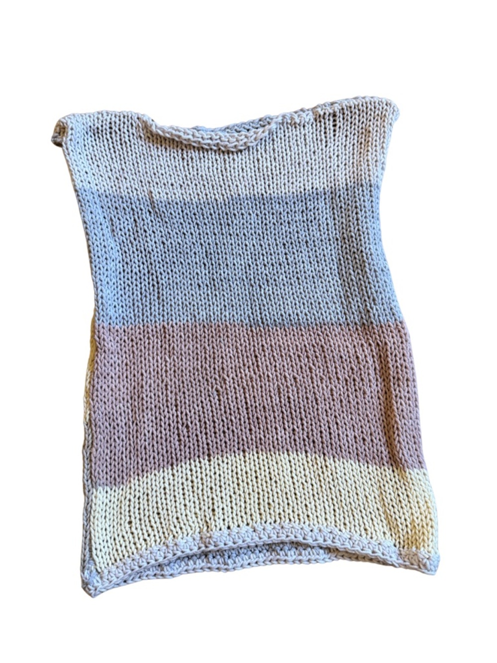 Hand Knit Striped Pastel Sleeveless Top - Cream, Pink & Light Blue